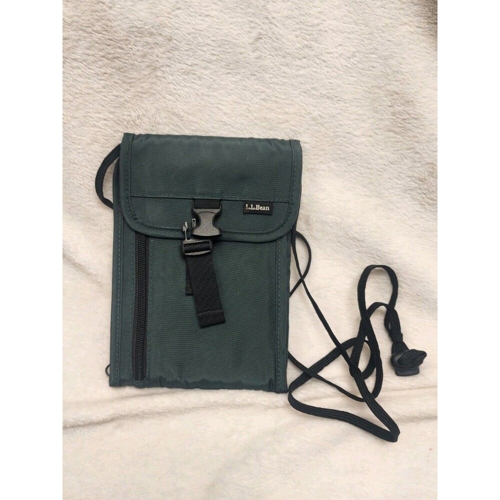 Vintage LL Bean Green Travel Passport Organizer Wallet Crossbody Bag